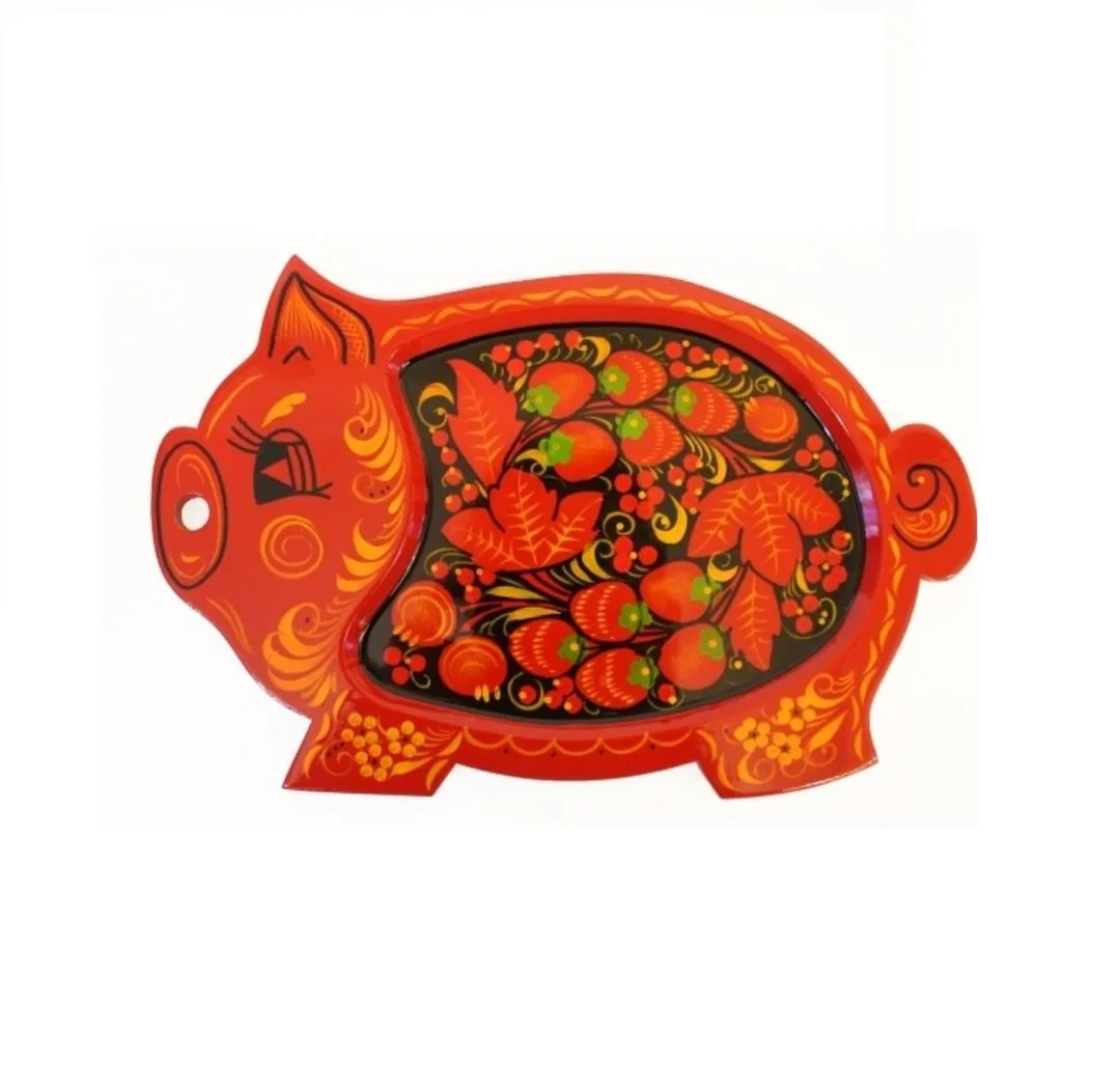 Хохлома Сухарница "Свинка" 30,5*19см