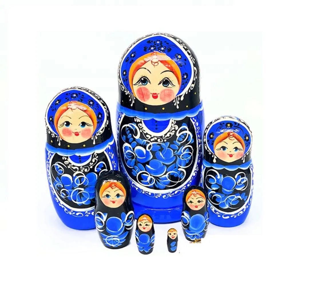Хохлома Матрешка 7 кукол "Гжель чёрная" 18*8см
