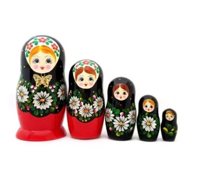 Хохлома Матрешка 5 кукол "Ромашка с бабочкой"