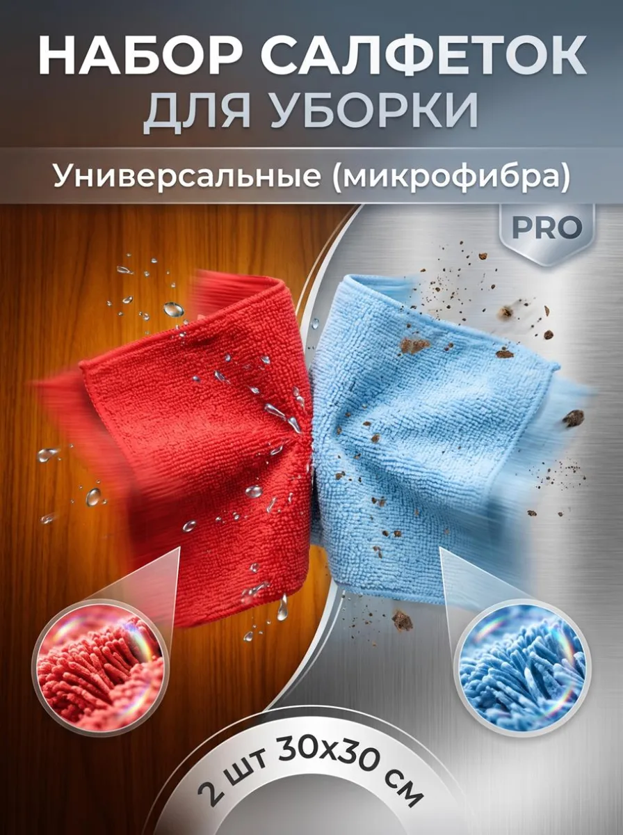 Салфетки д/уборки универсальные ( микрофибра ) 2шт 30х30см *600