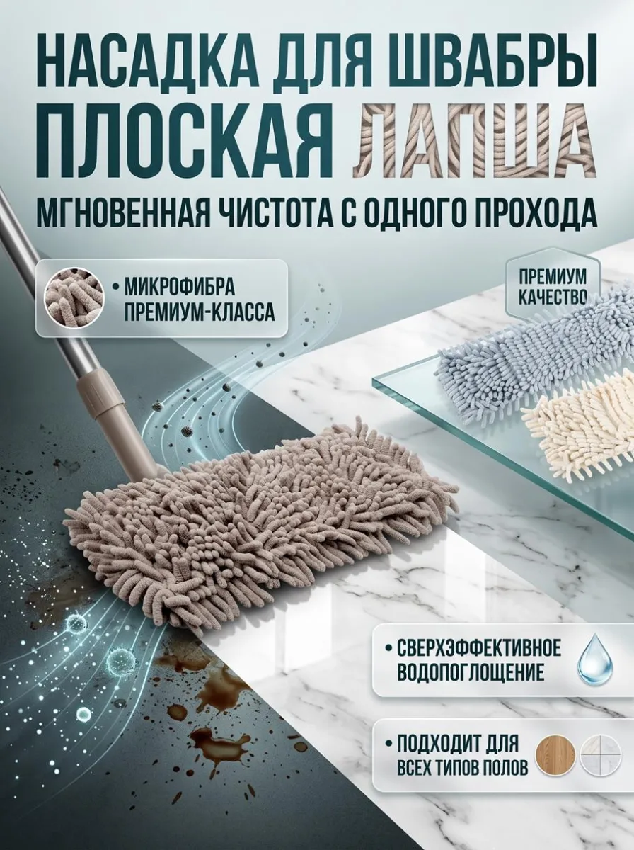 Насадка для швабры плоская лапша 2цв *300
