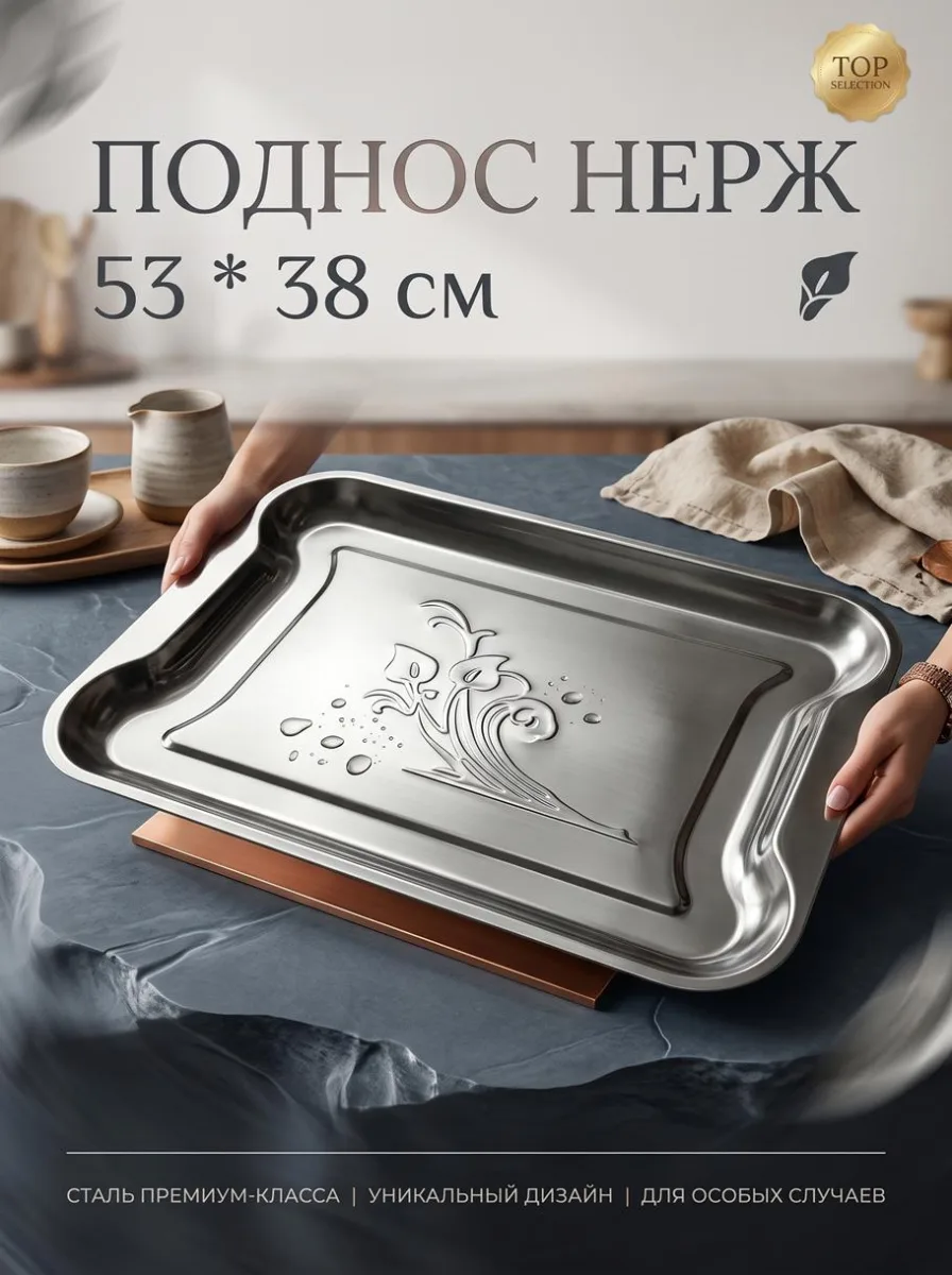 Поднос нерж 53*38см прям-к *24