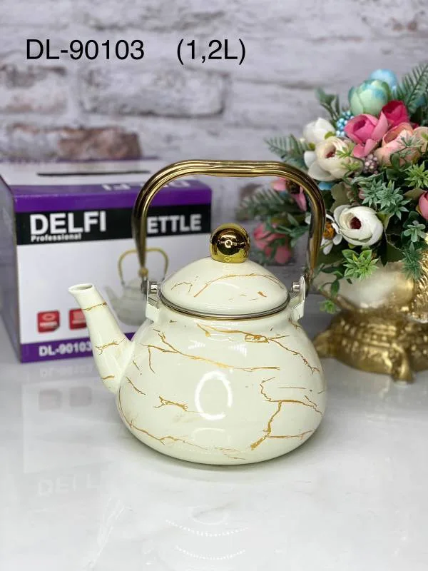 Чайник завар Delfi 1,2л эмаль КРЕМОВЫЙ МРАМОР *12
