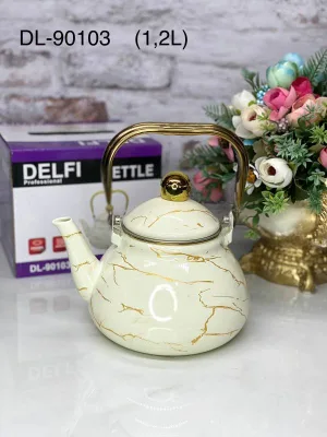 Чайник завар Delfi 1,2л эмаль КРЕМОВЫЙ МРАМОР *12