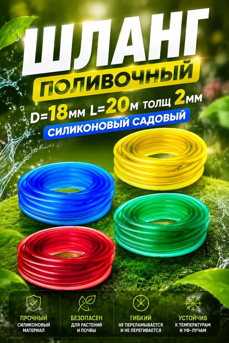 Шланг поливочный D=18мм L=20м толщ 2мм силикон садовый