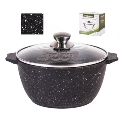 Кастрюля АП 8,0л Гранит black стекл крышка *3