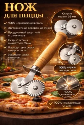 Нож для пиццы и теста два ролика *360