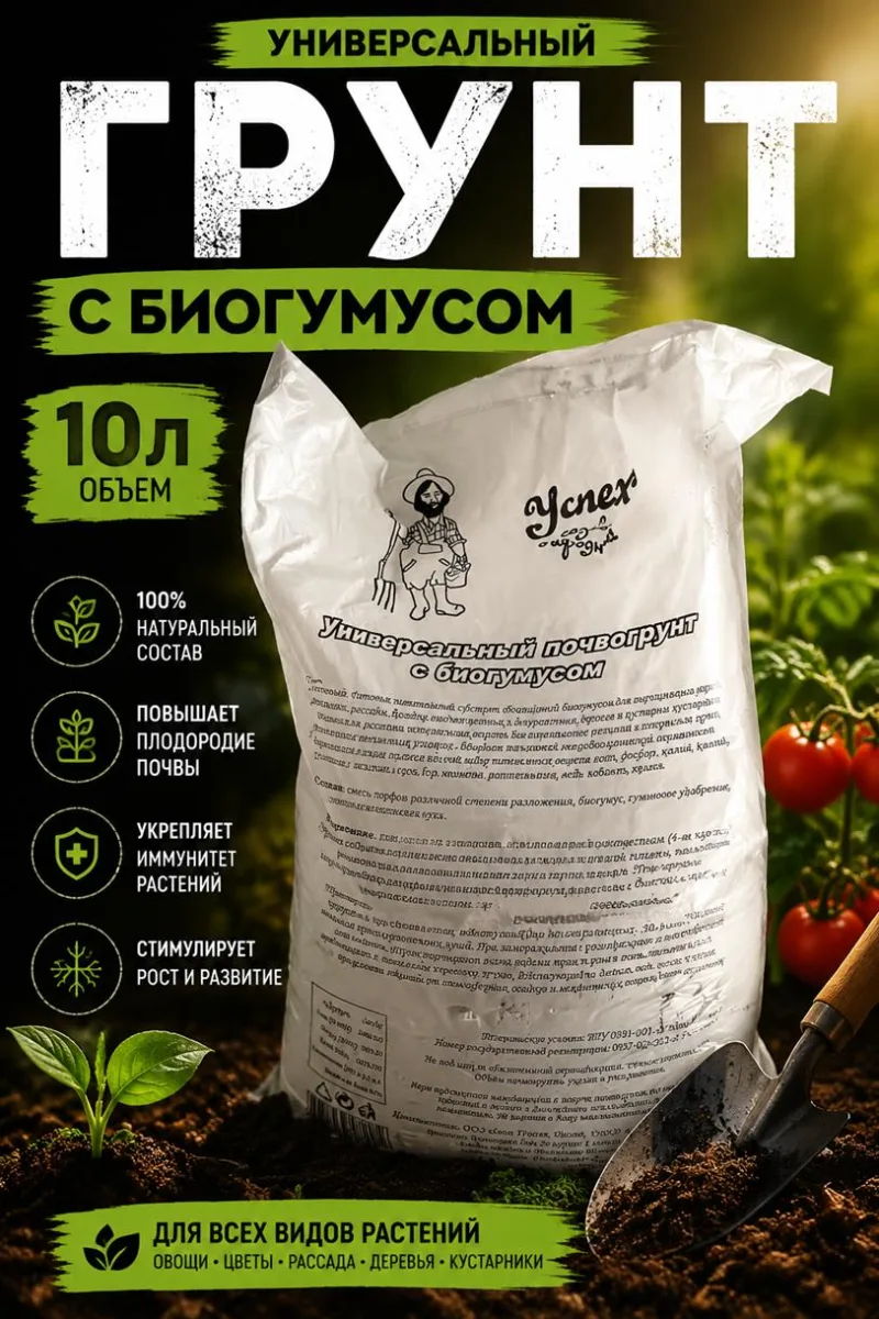 Грунт универсальный с биогумусом 10л Успех *5