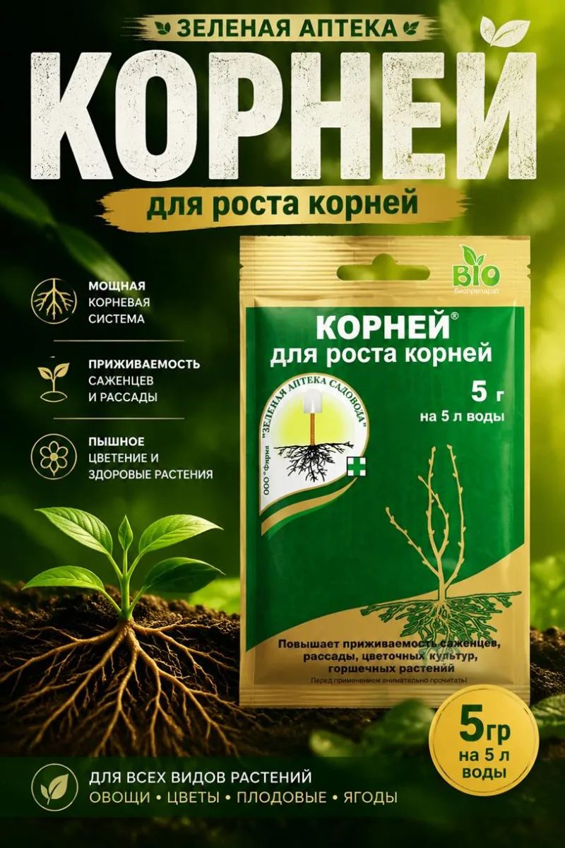 Корней пакет 5гр (для роста корней) Зеленая аптека *200