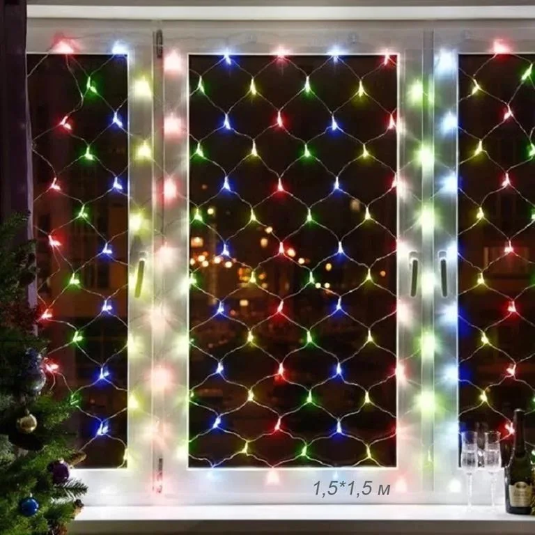Гирлянда светодиодная Сетка 1,5х1,5м разноцветный 96 LED / L119 *100