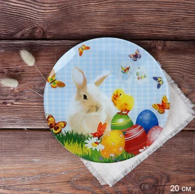 Тарелка 20см стекло Пасха S3008 CC023 *6/48