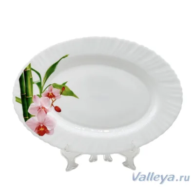Блюдо овальное 10" опал VL007 "Тропическая орхидея" тнк *36