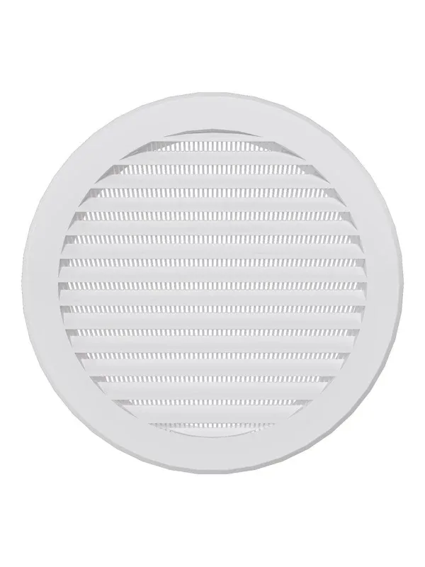 Решетка вентиляционная круглая с пластиковой сеткой D200 вытяжная АБС с фланцем D160,16РКС