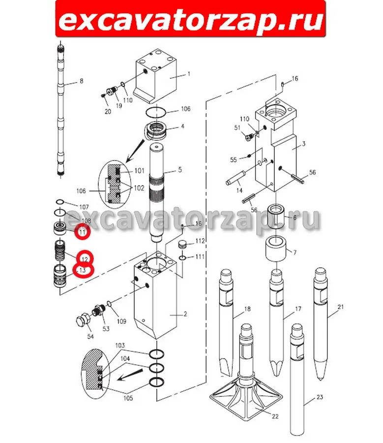 Распределитель в сборе VALVE ASSY  DF03-3000 (DF03B-0110+DF03B-0120+DF03B-0130) гидромолота Delta F- 3