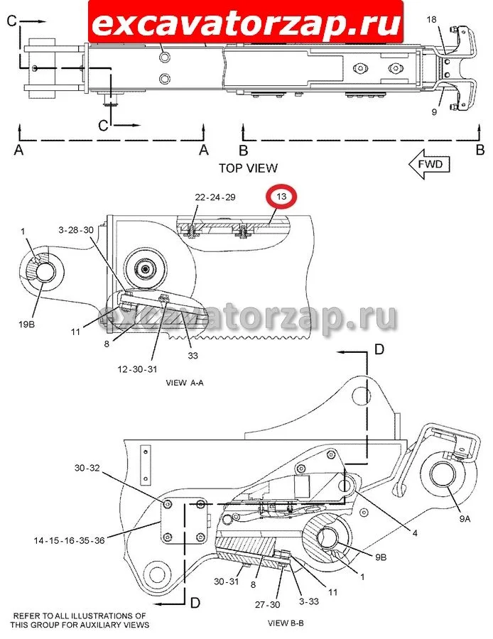 Направляющая (уплотнение) стрелы (телескопа) 226-9764, 2269764 экскаватора погрузчика CAT434E (старого образца)