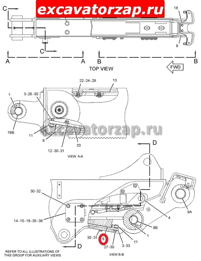 Направляющая (уплотнение) стрелы (телескопа) 217-1577, 2171577 экскаватора погрузчика CAT434E (старого образца)