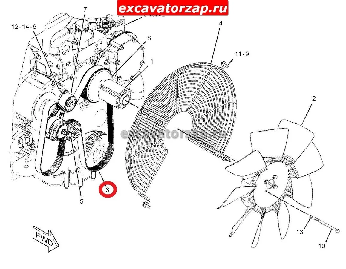 Ремень 390-0536, 390-0536 экскаватора погрузчика CAT 428