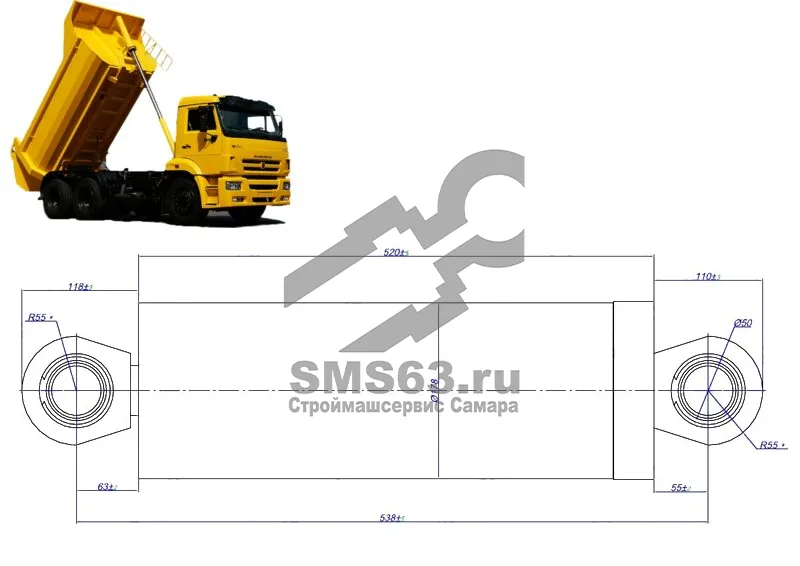 Гидроцилиндр 43255 КАМАЗ 43255-8603010-10 (ЦГС.16.ПШ.ПШ.56.75.95.117.142-1765) (Брянск)