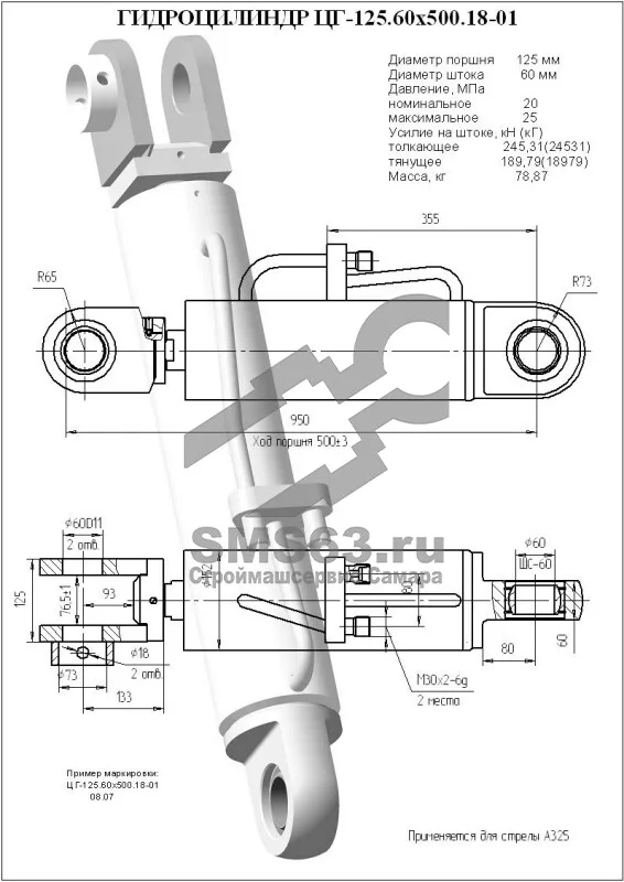 ЦГ-125.60х500.18-01 Гидроцилиндр стрелы ТО-18К 322.06.02.00