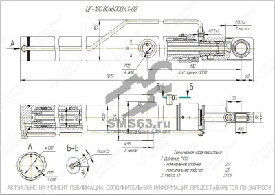 ЦГ-100.80х6000.41-01 Гидроцилиндр выдвижения секции стрелы (КС-55715.63.900-3-01)