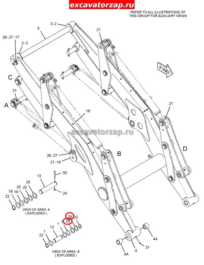 Шайба 9R-0158, 9R0158 стрелы переднего ковша экскаватора погрузчика CAT428, CAT432. CAT434