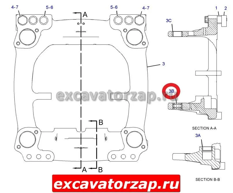 Втулка 262-7044, 2627044 поворотная каретка-станина нижняя экскаватора погрузчика CAT428E