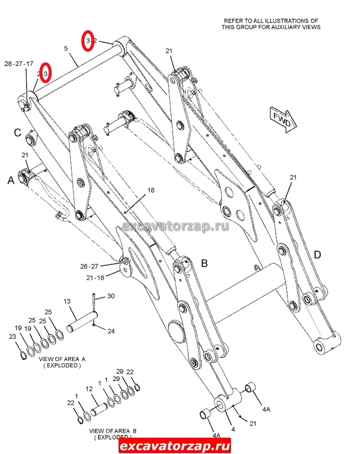 Шайба 1287905, 128-7905 фронтальная стрела - рама экскаватора погрузчика CAT428, CAT432, CAT434 …