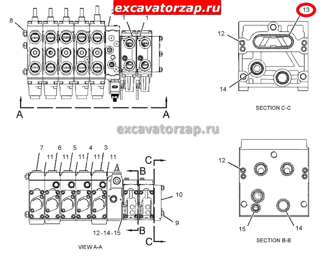 Кольцо 192-7511, 1927511 гидрораспределителя экскаватора погрузчика CAT428, CAT432, CAT434 ...