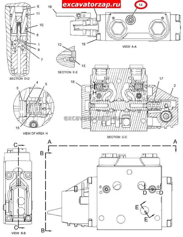Кольцо 192-7515, 1927515 гидрораспределителя экскаватора погрузчика CAT428, CAT432, CAT434