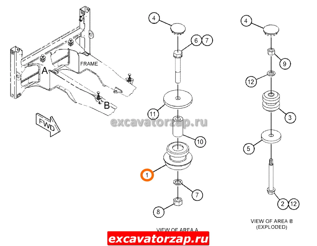 Подушка 6Y-9930,  6Y9930 кабины, задняя экскаватора погрузчика CAT428, CAT432, CAT434