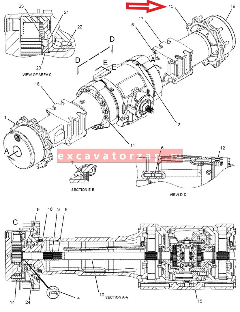 Ступица 216-1609, 2161609 заднего моста экскаватора погрузчика CAT428, CAT432, CAT434, CAT444