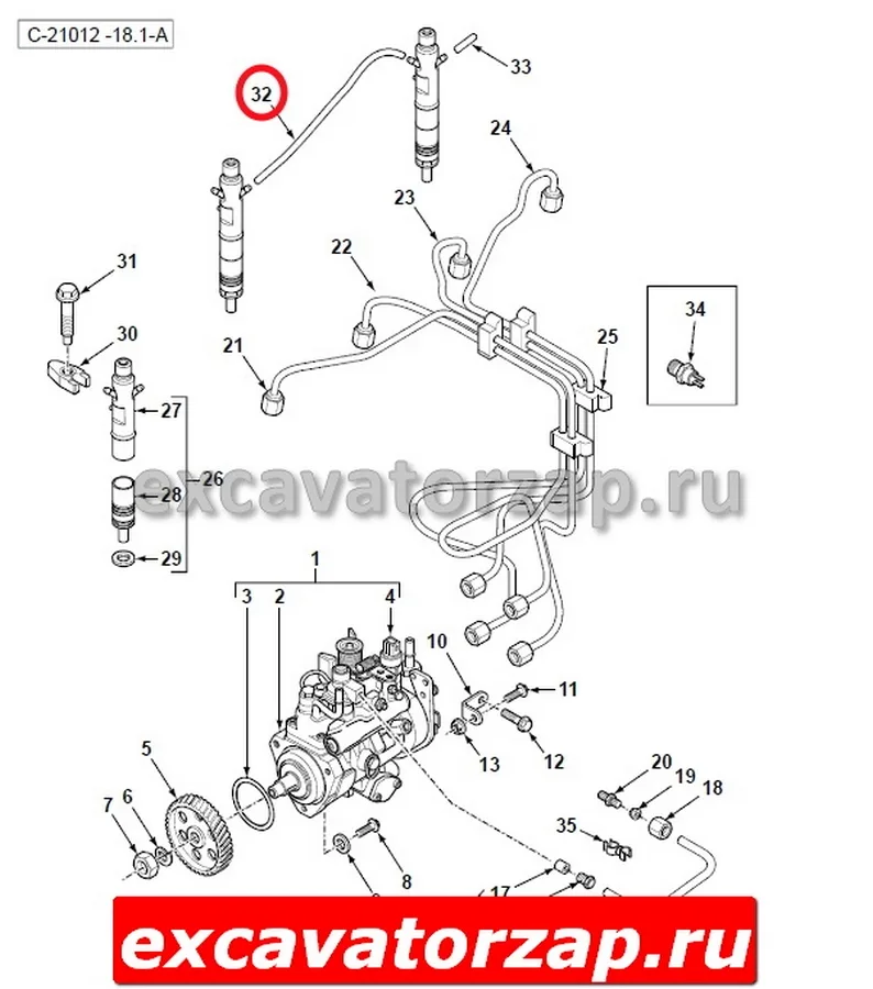 Трубка топливная (шланг обратки) 232-1794, 2321794 двигателя экскаватора погрузчика CAT428, CAT432, CAT434 …