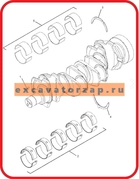 Коленвал 233-7009, 2337009 в сборе (Perkins) двигателя экскаватора погрузчика CAT428, CAT432, CAT444