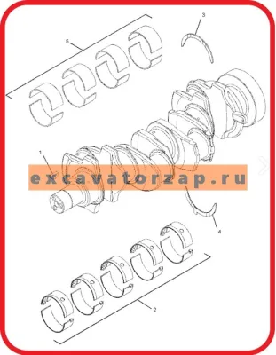 Коленвал 233-7009, 2337009 в сборе (Perkins) двигателя экскаватора погрузчика CAT428, CAT432, CAT444