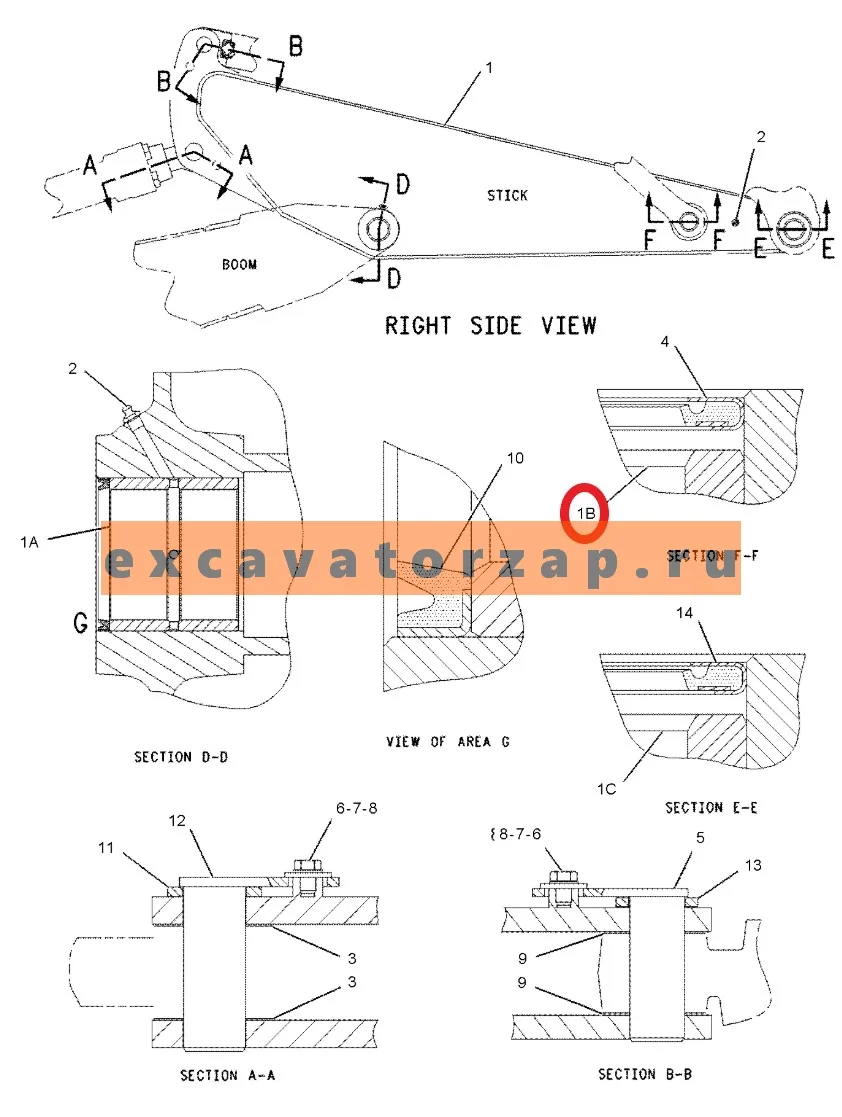 Втулка 163-3749, 1633749 (рукоять - щека) экскаватора CAT 315C, 318C, 320B, 320C, 320C FM, 321B, 321C, 322C, 322C FM, 325C, 325C FM, 325C L, 330D L, 345B II, 365B II, 385B