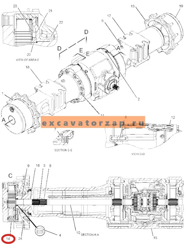 Шестерня корончатая 199-0767, 1990767 бортовой передачи моста телескопического погрузчика CAT TH560B, TH580B