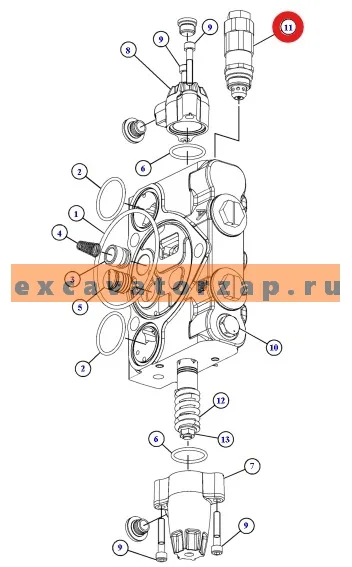 Клапан гидравлический 576-0328, 5760328 (оригинал, CAT) гидрораспределителя экскаватора погрузчика CAT428, CAT432, CAT434