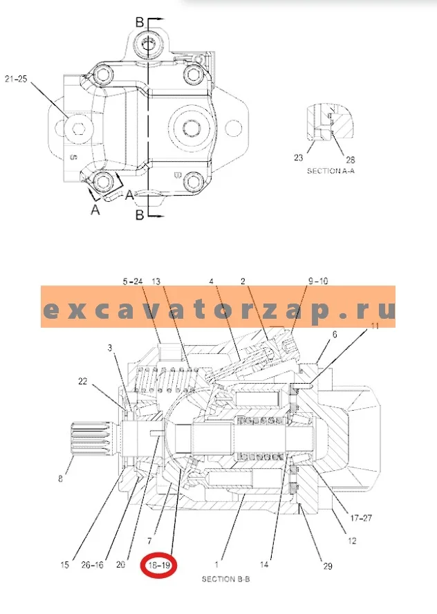 Подшипник скольжения 282-0919, 2820919 + 282-0918, 2820918 (аналог, КНР, комплект из 2-х шт) гидронасоса 307-3063 экскаватора погрузчика CAT428, CAT432, CAT434