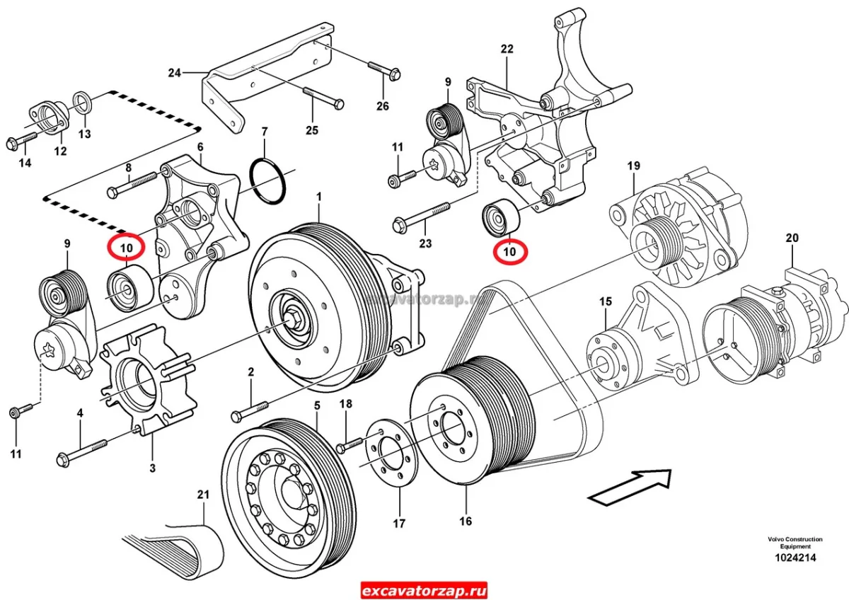 Ролик VOE20747516 натяжной поликлинового ремня экскаватора VOLVO
