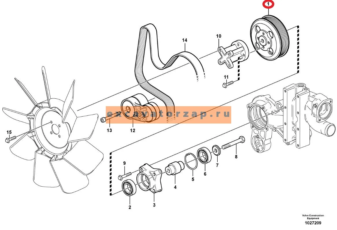 Шкив VOE20800016 вентилятора двигателя экскаватора погрузчика Volvo BL61, BL71