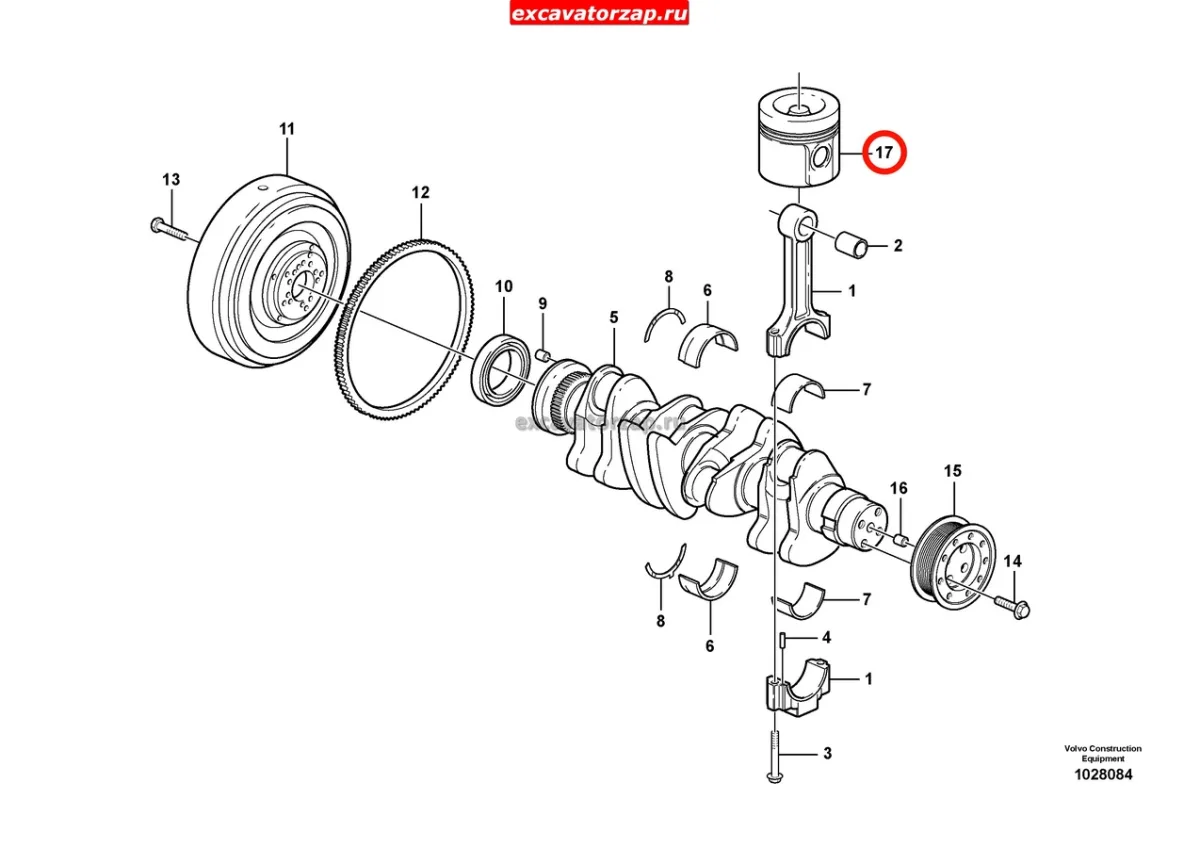 Поршень в сборе (+0,5мм) VOE20839988 двигателя экскаватора погрузчика Volvo BL61