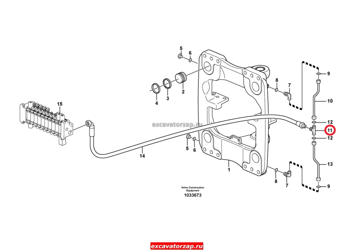 Тройник VOE13933912 гидрозамка (фиксатора) каретки экскаватора погрузчика Volvo Bl61, BL71