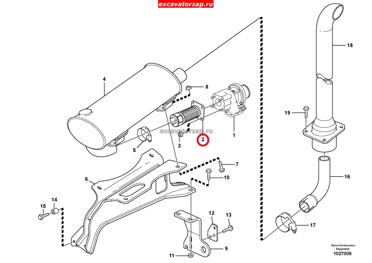 Патрубок VOE11887818 выпускной двигателя экскаватора погрузчика Volvo BL61, BL71