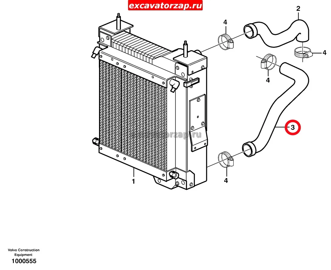 Патрубок радиатора нижний VOE11888695 экскаватора погрузчика Volvo BL61, BL71