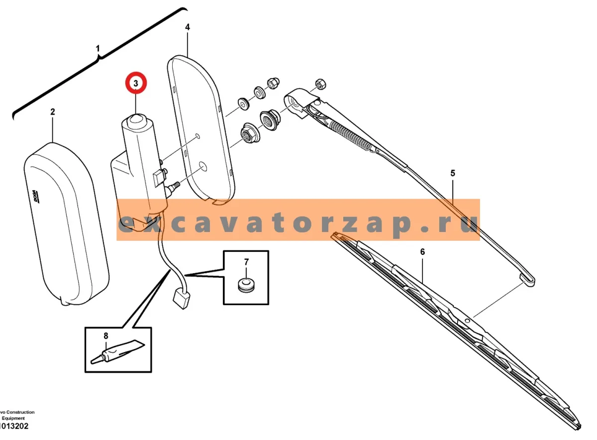 Мотор стеклоочистителя VOE11202201 задний  экскаватора погрузчика Volvo BL71