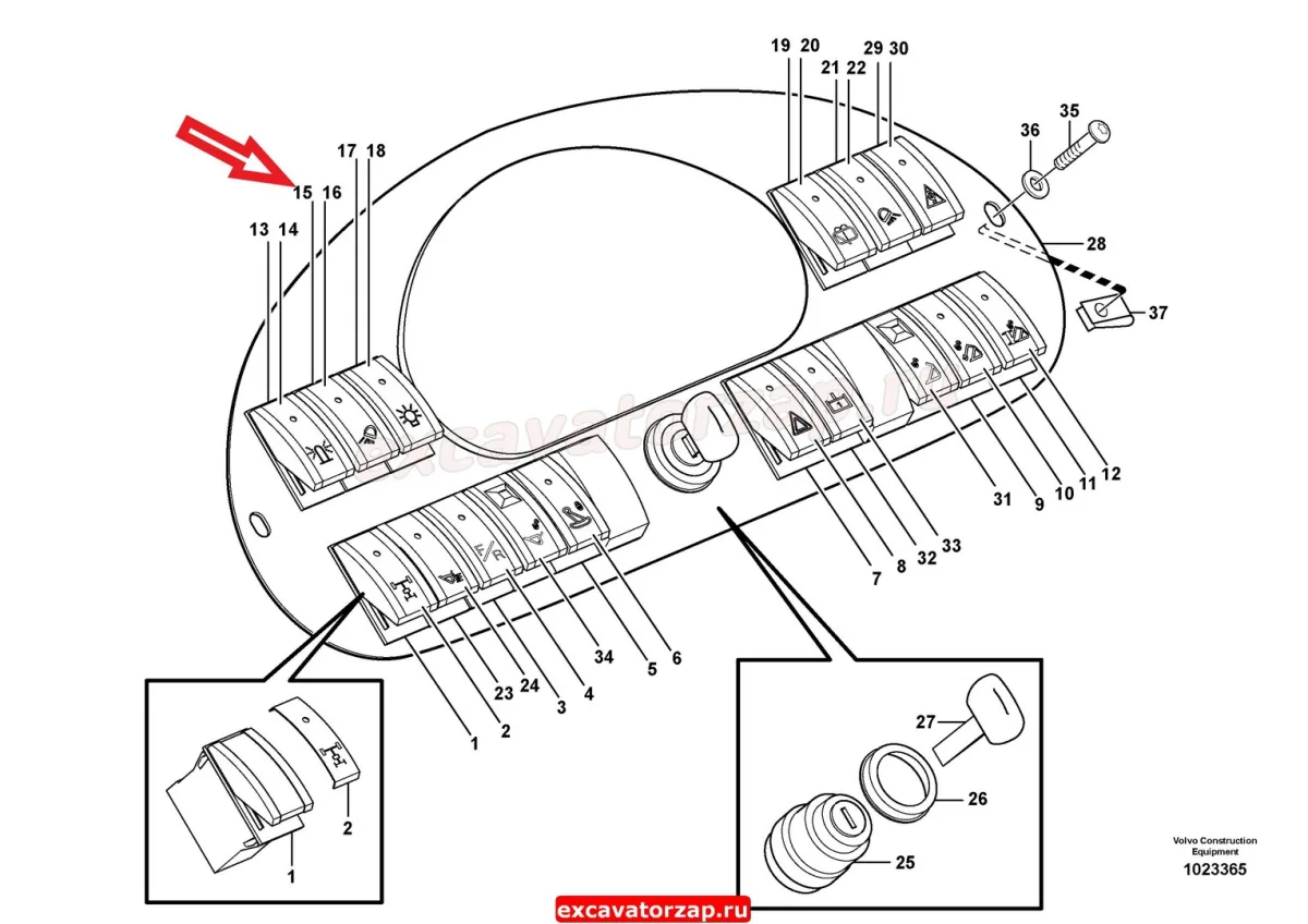 Переключатель (кнопка) VOE11882275 экскаватора погрузчика Volvo BL61, BL71