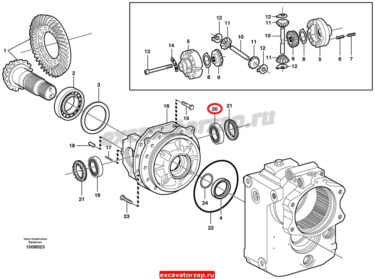 Подшипник VOE11709810 (АНАЛОГ) дифференциала моста экскаватора Volvo EW140W, EW160W, EW180W, EW200W