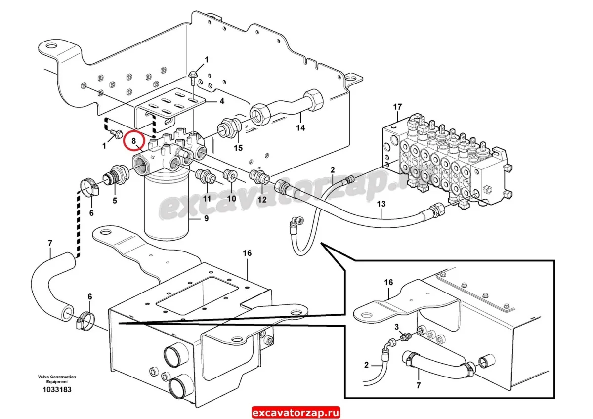 Голова VOE15609787 гидравлического фильтра экскаватора погрузчика Volvo BL61, BL71