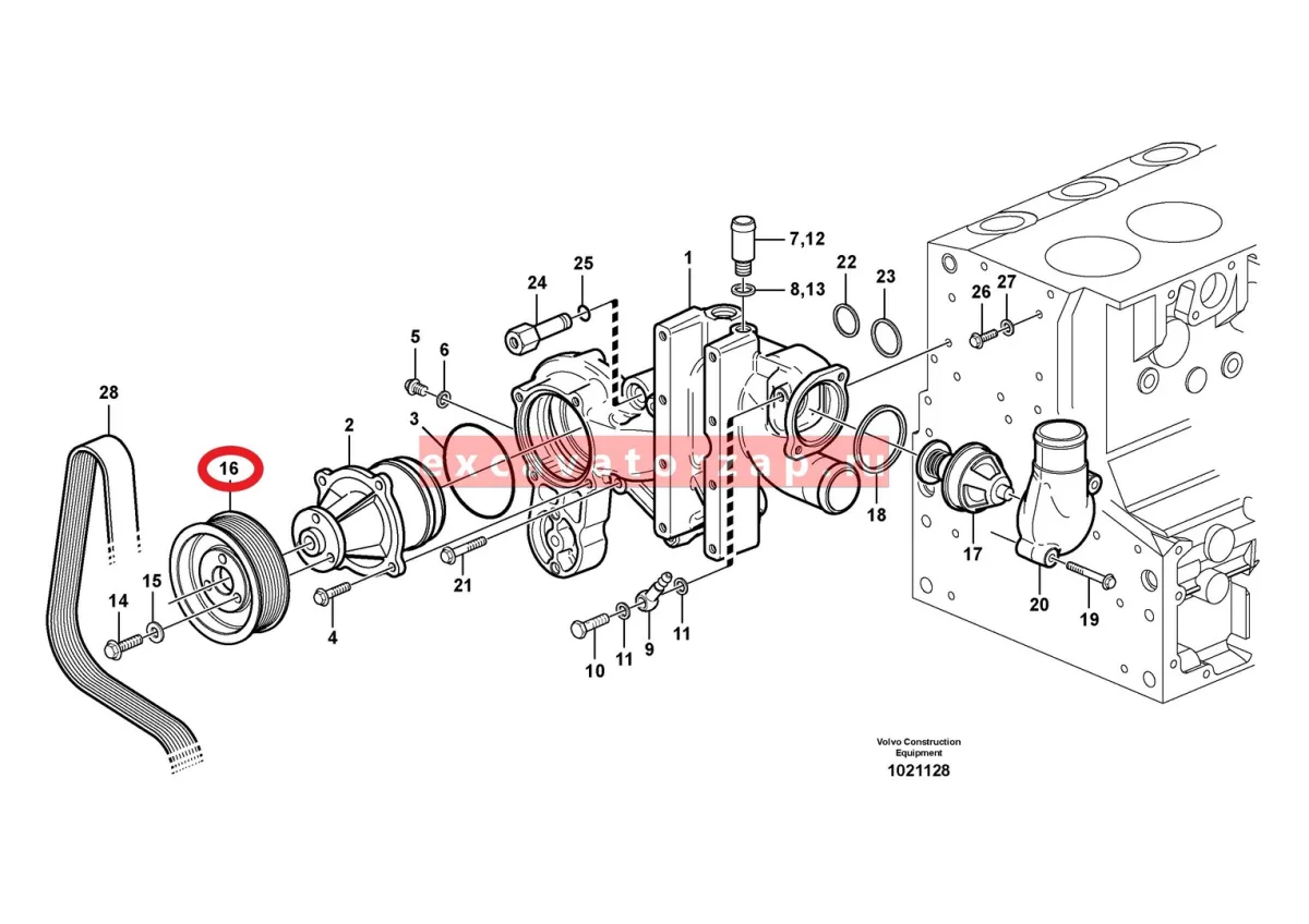 Шкив VOE20459949 водяного насоса (3 болта) двигателя экскаватора погрузчика Volvo BL61, BL71
