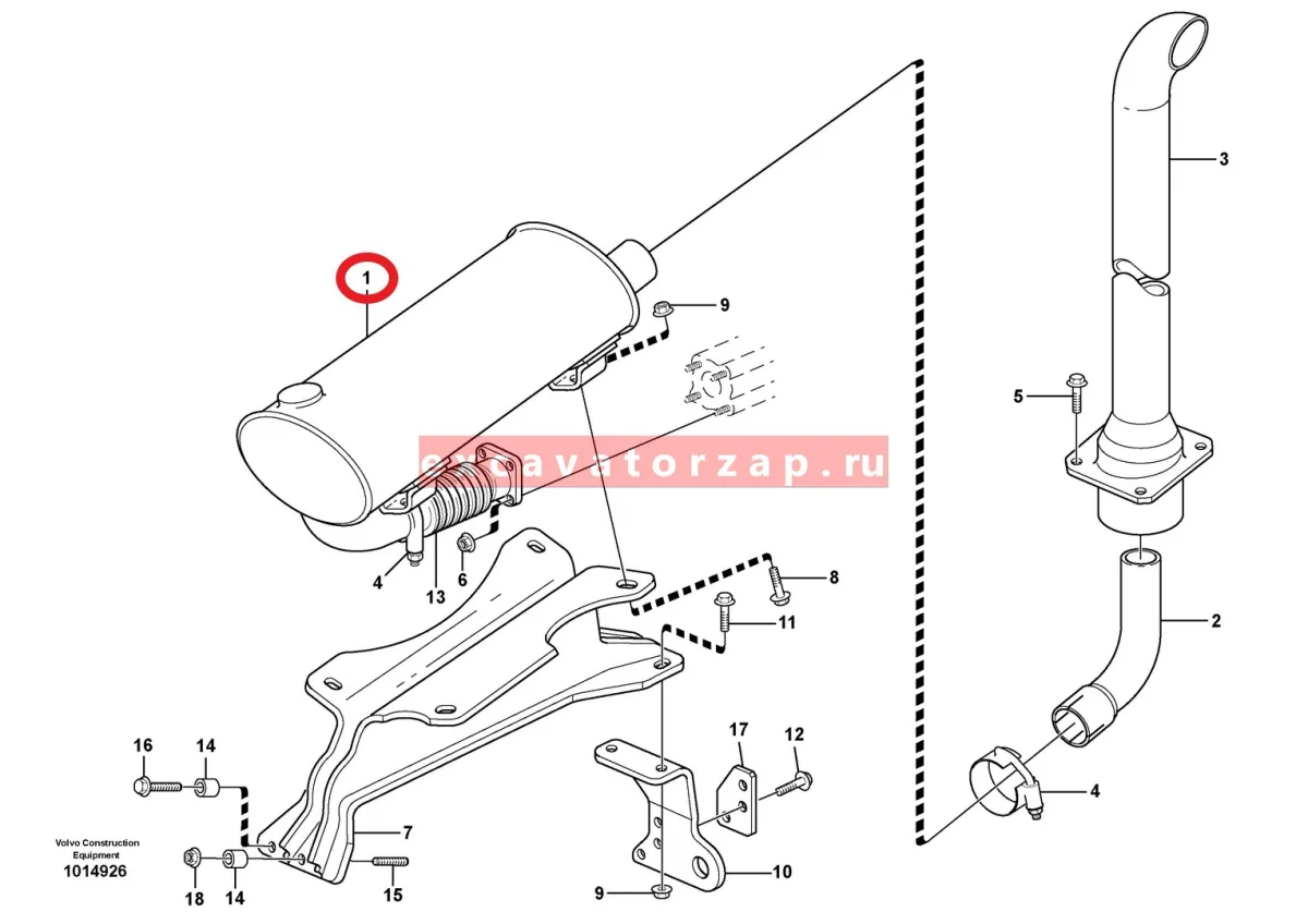 Глушитель VOE11890338 двигателя экскаватора погрузчика Volvo BL61, BL71